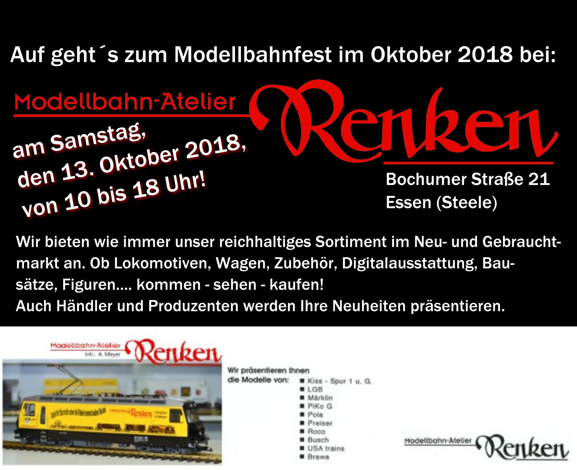 Modellbahnfest im Oktober bei Modellbahn-Atelier-Renken. Auch ich, Christian Fesl,bin mit Artikeln und Neuheiten prsent. 