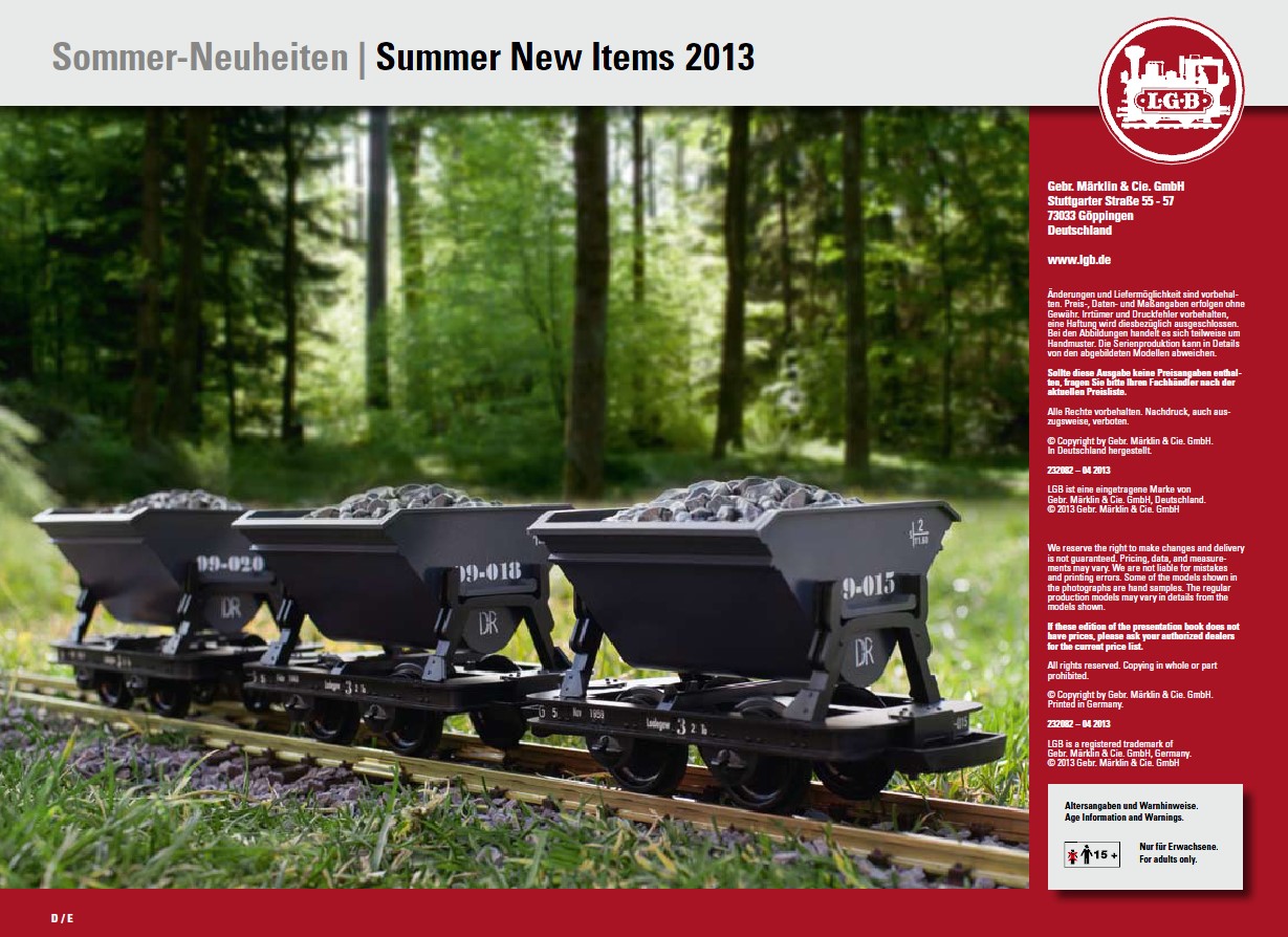 Sommerneuheiten - Neuheitenprospekt 2013 - Download auf der LGB Seite