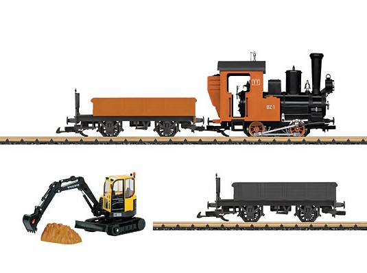 Toytrain Startset mit Lokomotive, zwei Gterwagen und Kleinbagger 
