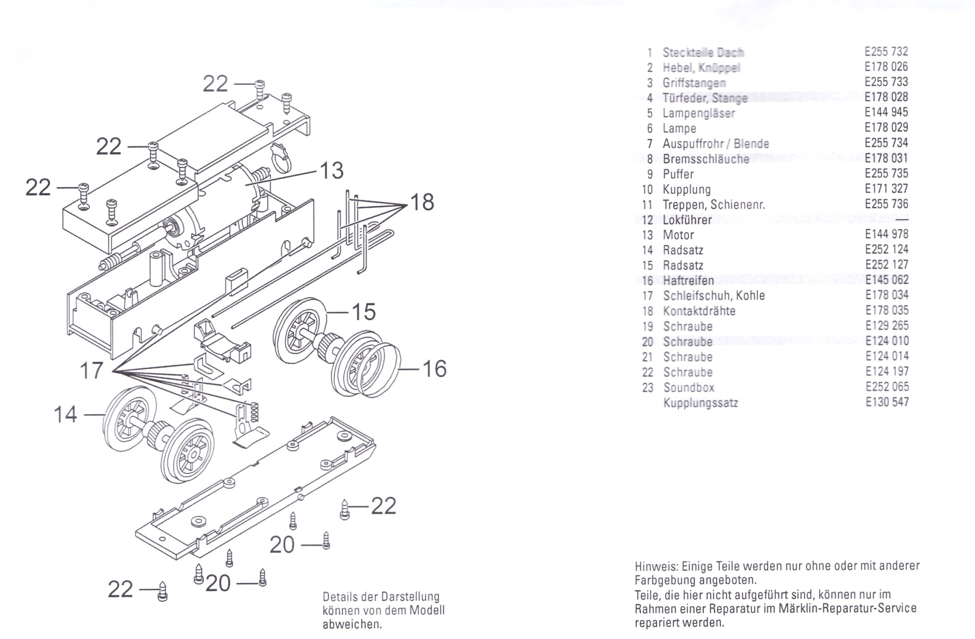 pdf - fr die drei verschiedenen Explosionszeichnungen des neuen Tm 2/2 Bahndiensttraktors von LGB - Artikel Nummer 22412. 