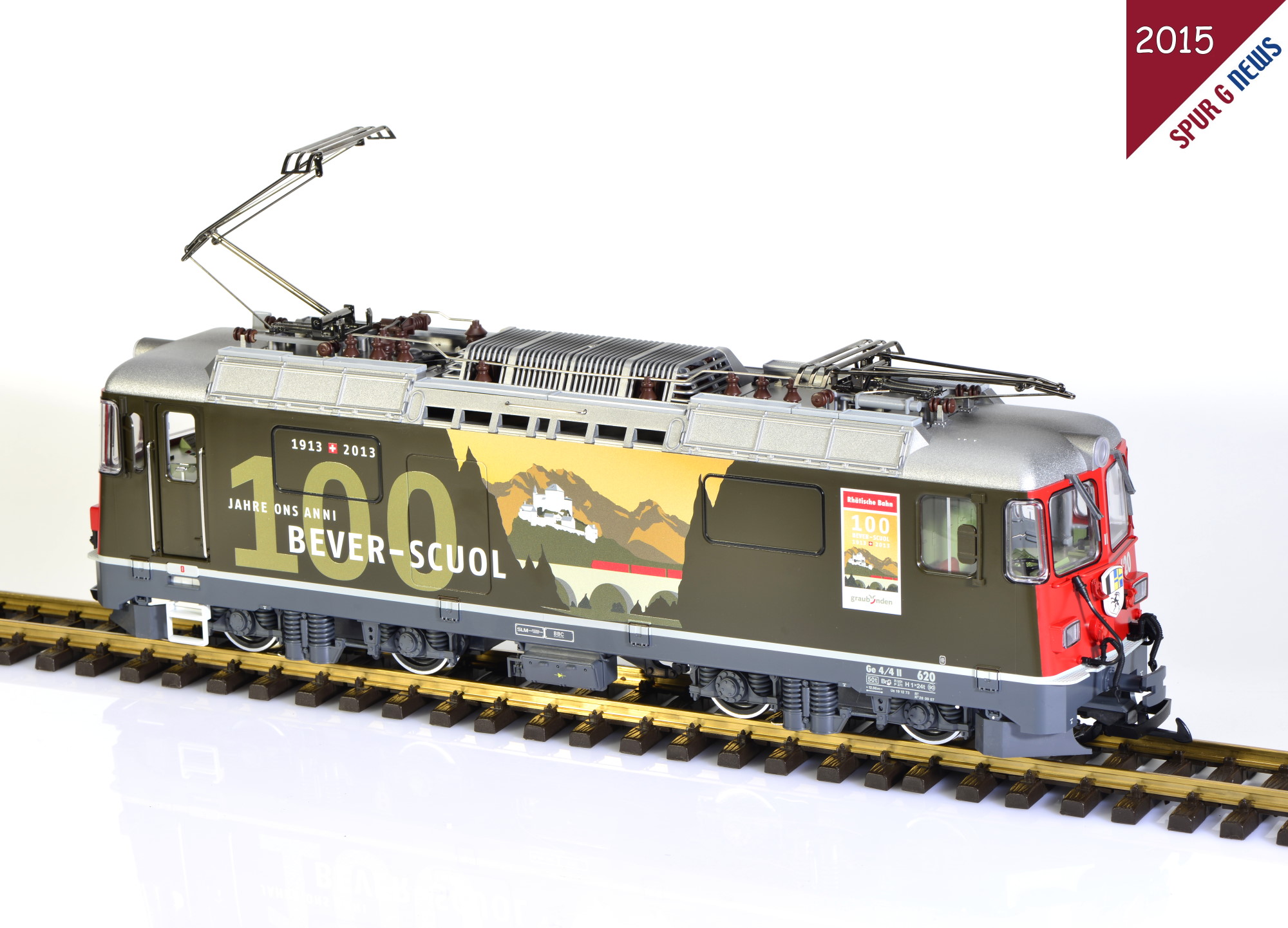 Modell der Elektrolok Ge 4/4 II RhB - LGB Art. 28438 - 100 Jahre Bever-Scuol - 1913 - 2013.Ansicht mit Fhrerstand II auf der rechten Bildseite , also ohne Lokfhrer.  