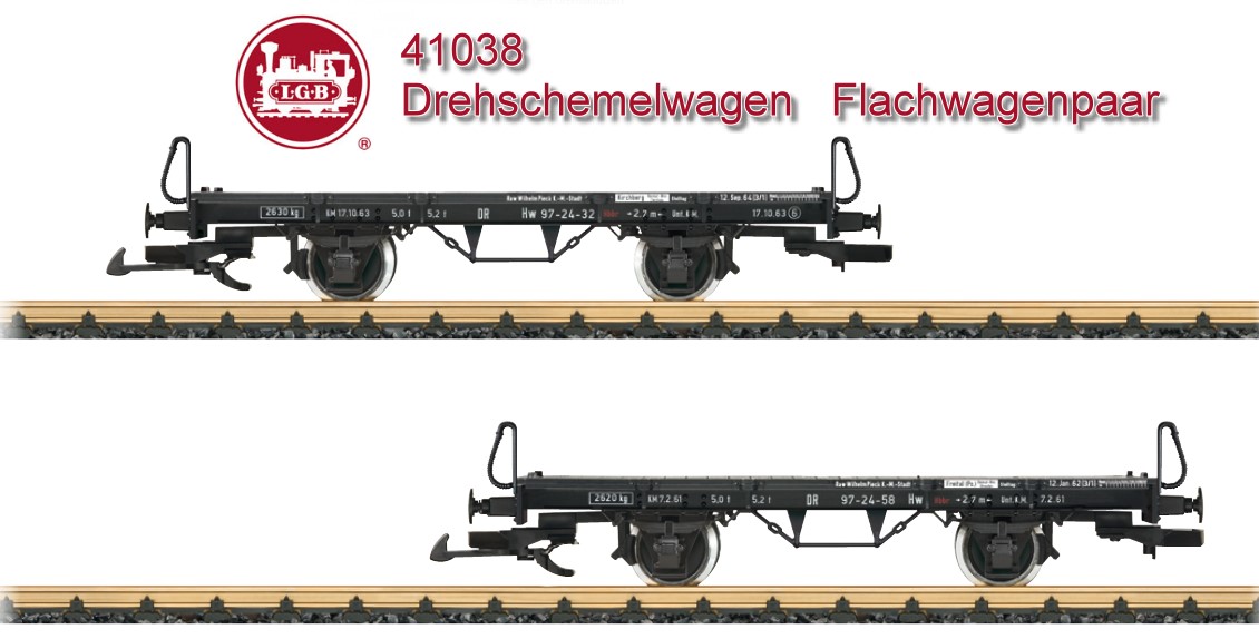 LGB Art. Nr. 41038 - Drehschemel - Flachwagenpaar - Museumbahn Schnheide