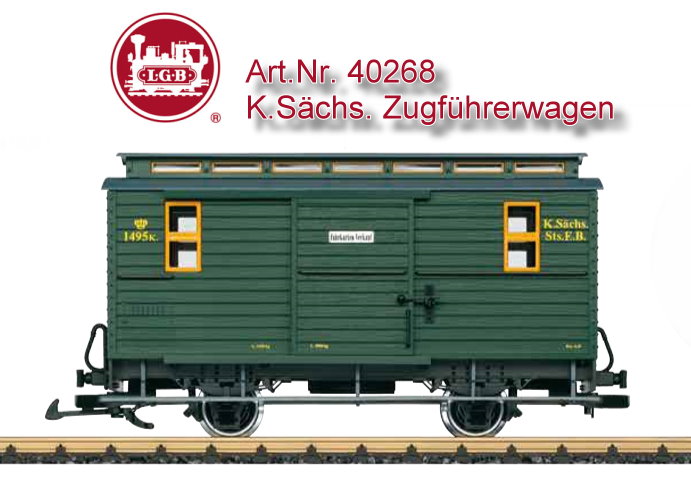 Art. Nr. 40268 - Modell des schsischen Zugfhrerwagens 1495K wie er heute als Museumswagen auf verschiedenen Schmalspurbahnen in Sachsen im Einsatz ist. Originalgetreue Farbgebung und Beschriftung der Epoche VI. Tren zum ffnen, Inneneinrichtung. Metallradstze. Lnge ber Puffer 30 cm