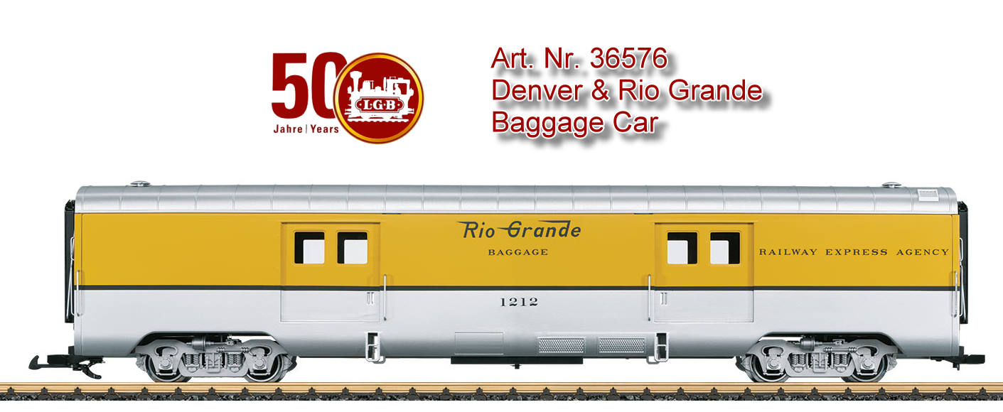 Modell eines Streamliner Baggage Cars der Denver & Rio Grande Western Railroad. Farbgebung und Beschriftung entsprechend der Epoche III. Serienmig ausgestattet mit kompletter Inneneinrichtung und Innenbeleuchtung. Metallradstze, davon 2 Kugellagerradstze zur Stromabnahme. Lnge 76 cm.