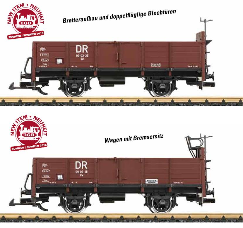 offener Gterwagen Ow der DR; Wagen oben: Art. Nr. "41033"  "DR"; Spur G Wagen unten: Art. Nr. "41034"  "DR"; Spur G