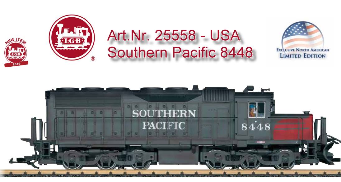 Dies ist ein Modell einer schweren amerikanischen Diesellokomotive SD 40, die fr die SP (Southern Pacific Railroad) lackiert und beschriftet wurde. Der Lack und die Beschriftung sind prototypisch fr Era V. Beide Drehgestelle werden von leistungsstarken Bhler-Motoren mit Kugellagern angetrieben und die Lok hat Haftreifen. Die Lokomotive verfgt ber einen eingebauten mfx / DCC-Decoder mit einer Vielzahl von authentischen Ton- und Lichtfunktionen, die alle digital gesteuert werden. Die Lokomotive hat viele separat angebrachte Details und Tren zur Kabine, die geffnet werden knnen.