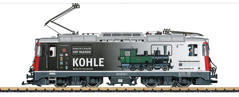 Ge 4/4 II der RhB mit der Sonderbedruckung "Spendenauftruf Rhaetia". LGB Art. Nr. 28444