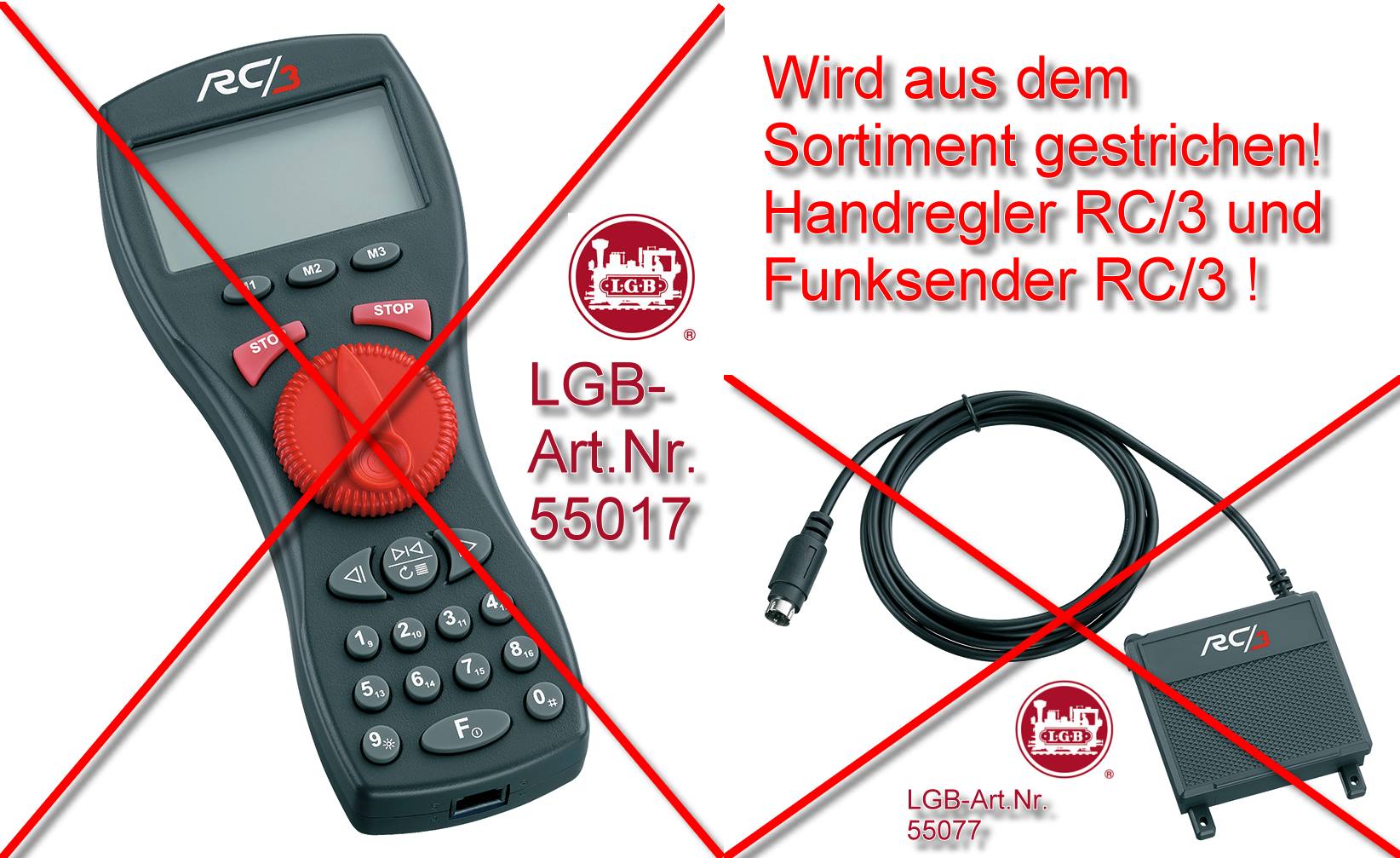 Sortimentsstreichung des Funkhandreglers RC3 und des Funksenders RC3 fr die einfache Bedienung 