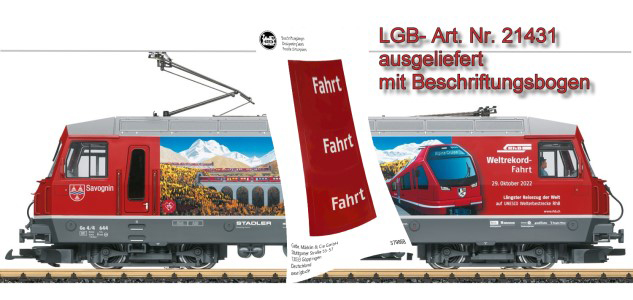 Art. Nr. 21431 - Ge 4/4 III "Weltrekord" ausgeliefert mit Beschriftungsbogen!   