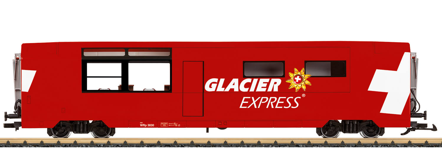 33673  RhB Panoramawagen Speisewagen, Mit diesem Wagen kann der Glacier-Express bestehend aus der Lok 28446, dem Excellence-Class Wagen 33670, dem Erstklasswagen 33666 und dem Zweitklasswagen 33671 vorbildgetreu komplettiert werden.