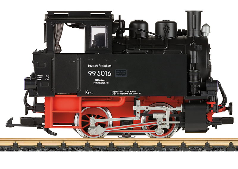 Spur G - Art.Nr. 20753 - DR Dampflok 99 5016 , Modell einer Schmalspurdampflok der DR, eingesetzt auf den Schmalspurstrecken im Harz. Originalgetreue Farbgebung und Beschriftung der Epoche III. Beide Radstze von einem leistungsstarken kugelgelagerten Bhler-Motor angetrieben. Haftreifen. Ausgerstet mit einem mfx/DCC-Sounddecoder mit vielen Funktionen, schaltbarem Raucheinsatz und Spitzenlicht im Digitalbetrieb. Fahrgerusch auch im Analogbetrieb funktionsfhig.