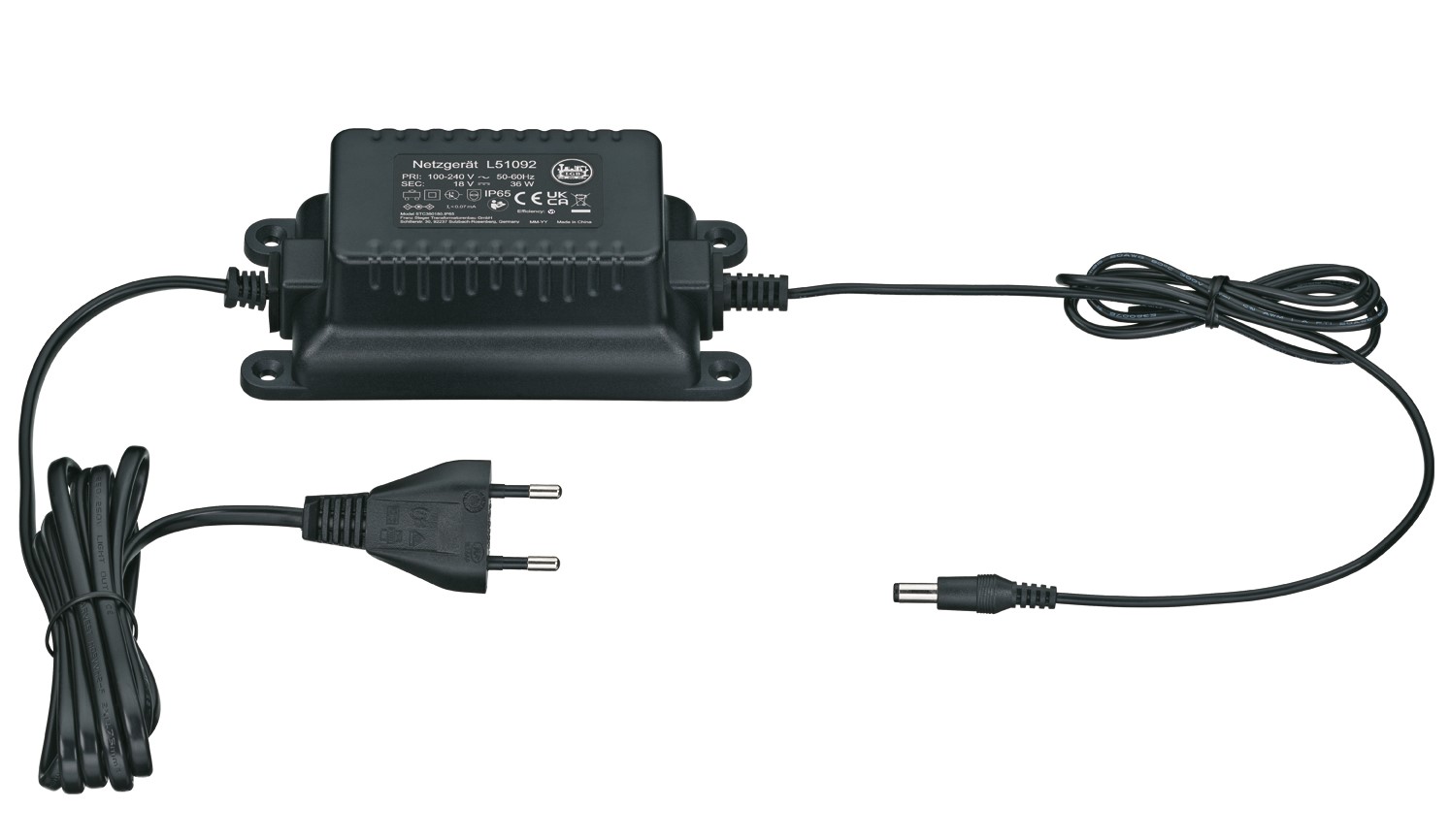 LGB Artikel Nummer 51092 . 36 Watt Schaltnetzteil - Strahlwassergeschütztes (IP 65) Schaltnetzteil zur Versorgung des Fahrgerätes 51099 mit Strom (siehe Bild rechte Seite).