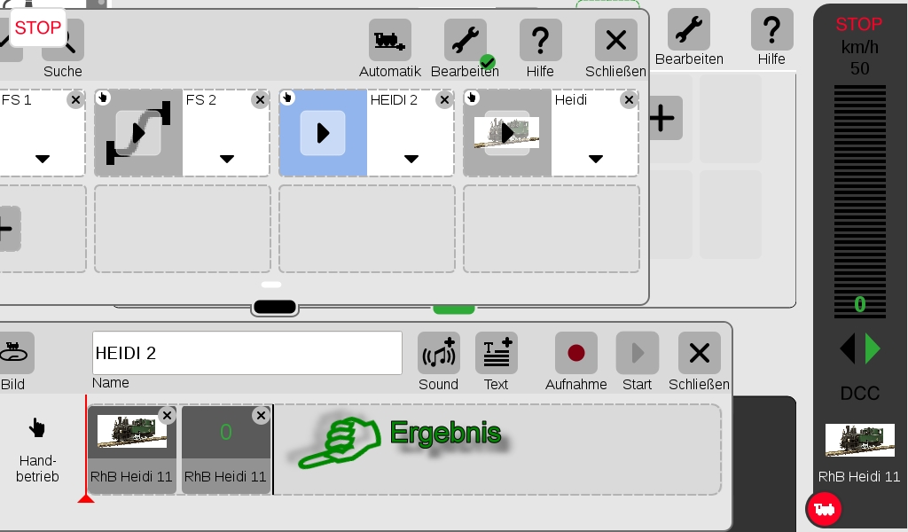 So sieht das Ergebnis aus wenn die Lok in das Ereignis gezogen wird.