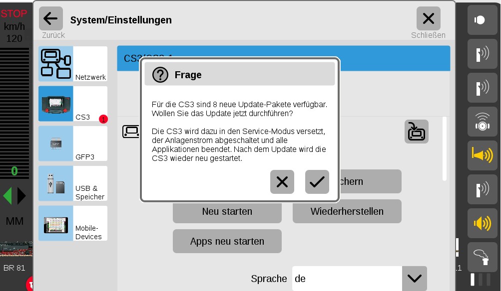 Nochmalige Sicherheitsabfrage zum Start des Downloads fr das erste Update. 