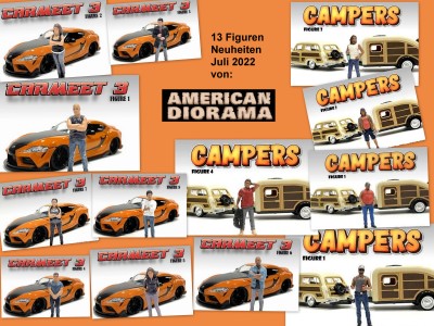 Zur Belebung der Gartenbah: 5 Figuren "Camper" und 8 Figuren "Car Meet 3" von American Diorama.! 