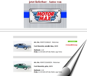 bersicht der lieferbaren Autos 1.24 und 1:27 von MOTORMAX