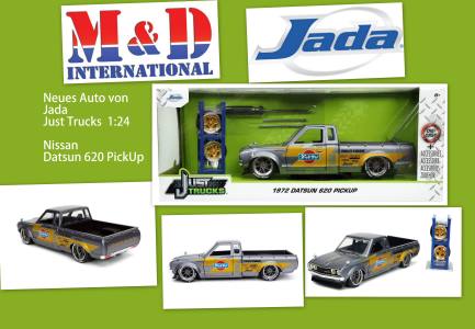 M&D International bietet einen Datsun 620 PICKUP von JADA Toys in silber an. 