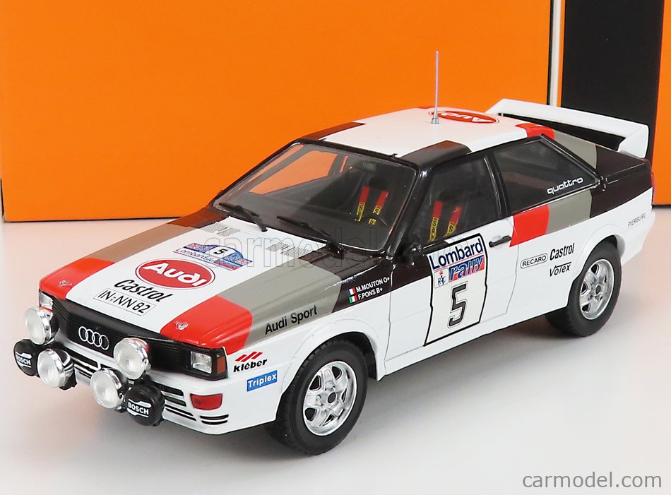 Audi A1, Audi Quattro, Audi Nacht Version, Zweiter Platz Rally Lombard, RAC Lombard, 1982, M. Mouton, F. Pons, wei-rot-grau-schwarz, Startnummer 5, IXO Models, 1:24 