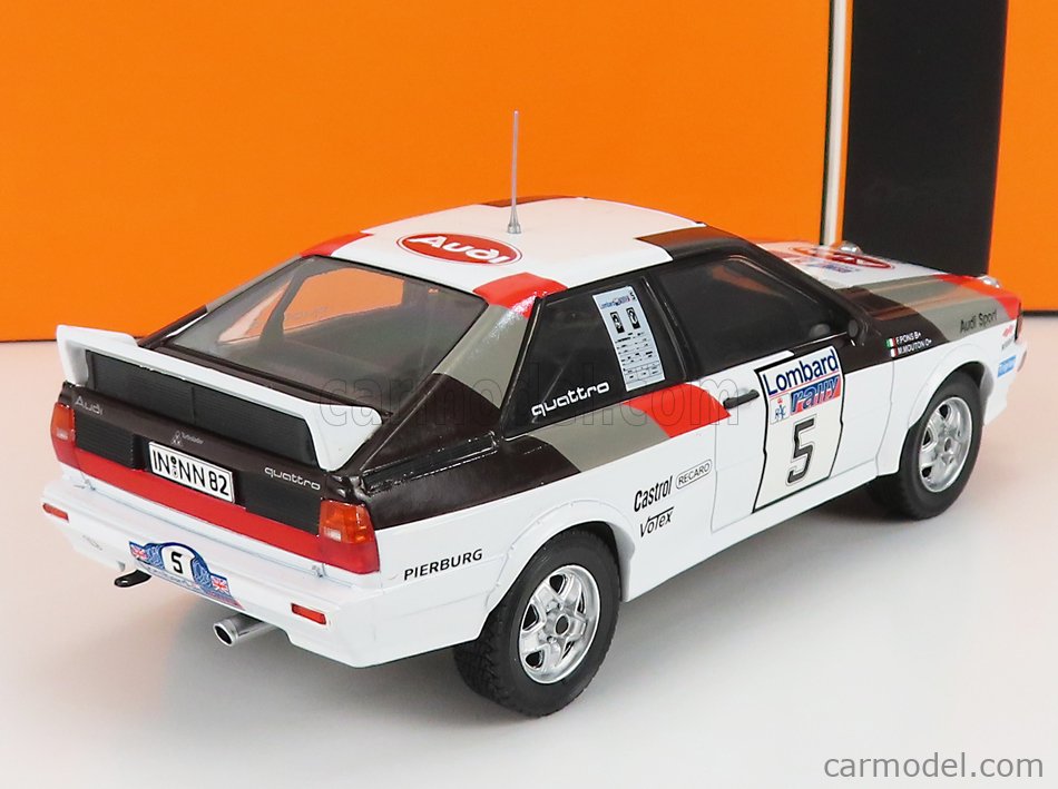 Audi A1, Audi Quattro, Audi Nacht Version, Zweiter Platz Rally Lombard, RAC Lombard, 1982, M. Mouton, F. Pons, wei-rot-grau-schwarz, Startnummer 5, IXO Models, 1:24 