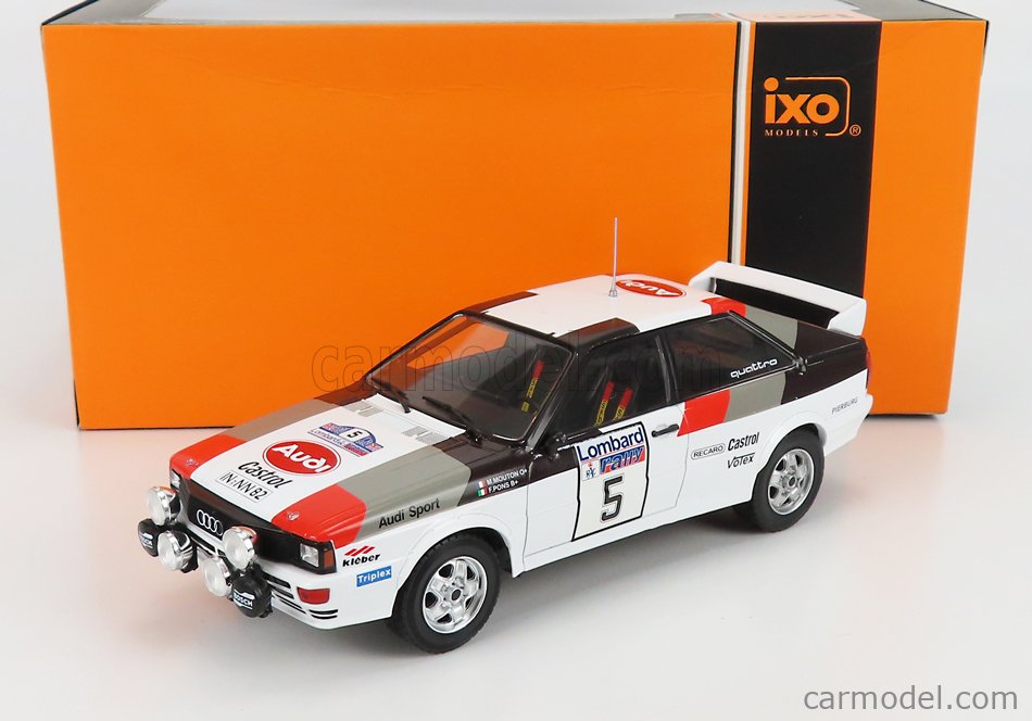 Audi A1, Audi Quattro, Audi Nacht Version, Zweiter Platz Rally Lombard, RAC Lombard, 1982, M. Mouton, F. Pons, wei-rot-grau-schwarz, Startnummer 5, IXO Models, 1:24 