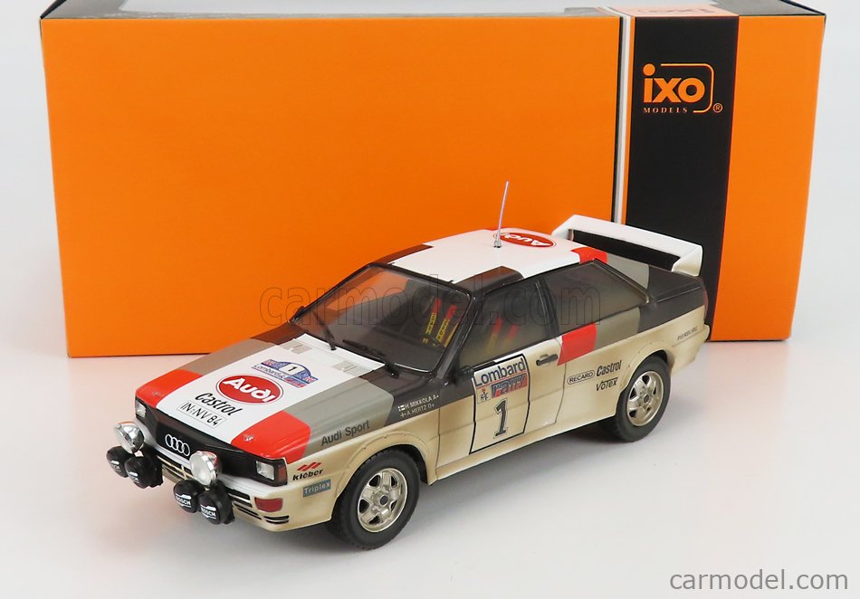 Audi A1, Audi Quattro, Audi Nacht Version, Gewinner Rally, RAC Lombard, 1982, H. Mikkola, H. Herzt, wei-rot-grau-schwarz, Startnummer 1, IXO Models 