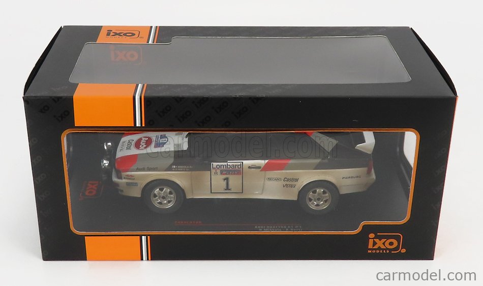 Audi A1, Audi Quattro, Audi Nacht Version, Gewinner Rally, RAC Lombard, 1982, H. Mikkola, H. Herzt, wei-rot-grau-schwarz, Startnummer 1, IXO Models 