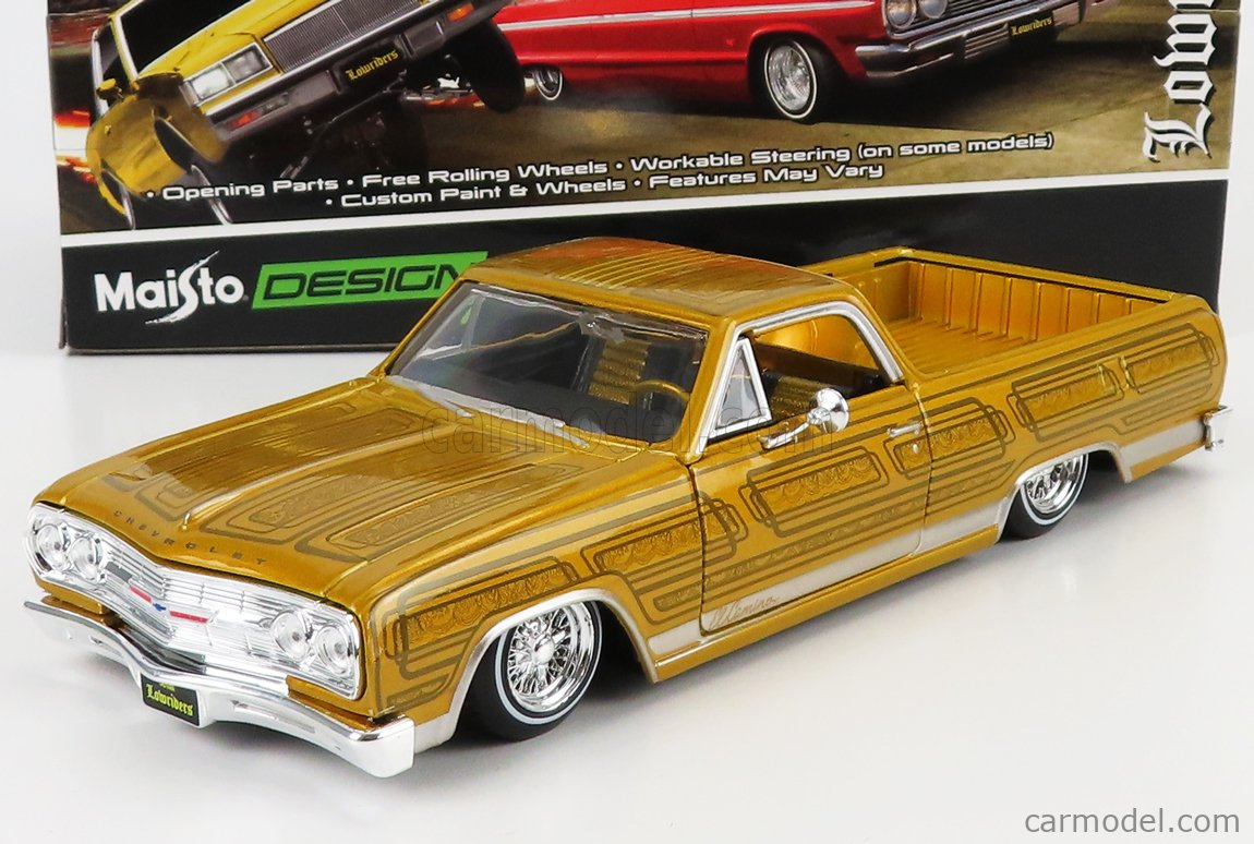 MAISTO - CHEVROLET - EL CAMINO PICK-UP CUSTOM 1965, Goldmetallic mit Zeichnung, Tuning Fahrzeug