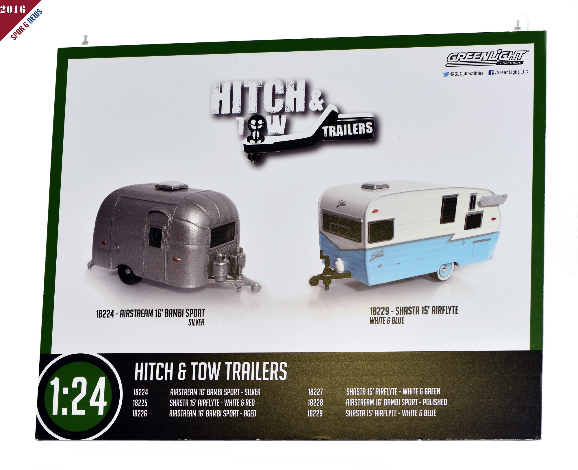 Im Mastab 1.64 war der Shasta 15Airflyte und der Airstream 16' Bambi Sport schon vorhanden. Auf dem Messestand der Firm Greenlight collectibles (unter The DieCast Company) wurden die beiden Wohnwagentypen als Messeneuheit vorgestellt. Insgeamt fertigt die Firma Greenlight collectibles mehrere Gartenbahn Autos und Zubehr. Diese beiden Wohnwagen werden demnchst als Form von Greenlight collectibles  erscheinen. Leier stand am Messetag, 29.01.2016, noch kein Preis fest. 