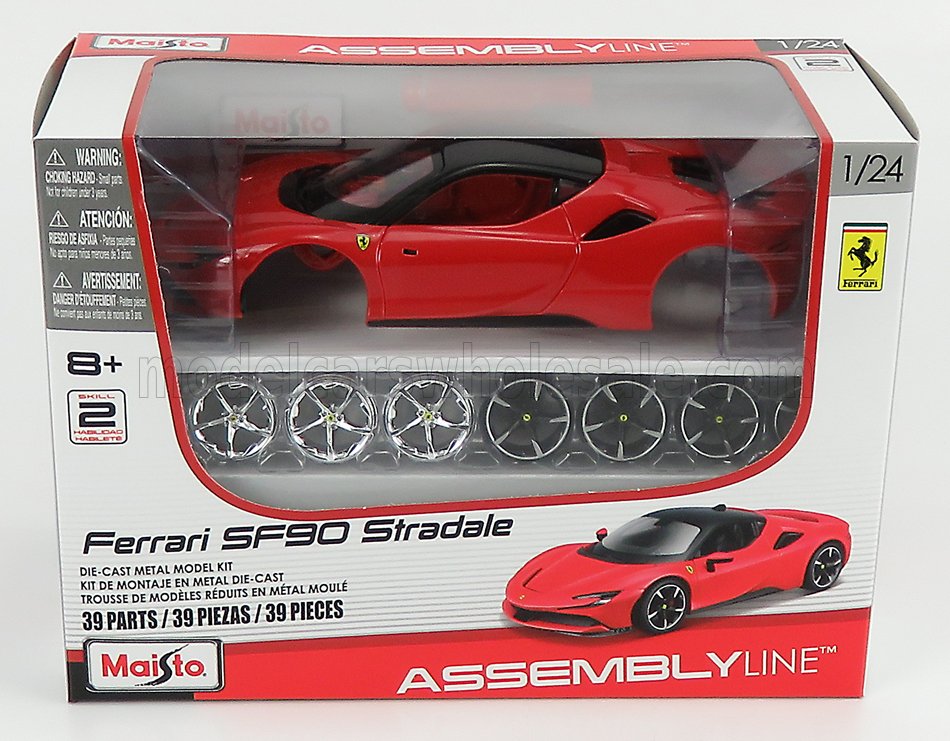 Maisto - 1/24 - Ferrari - SF90 Hybrid Stradale 2019 - in rot / schwarz als Bausatz. Artikelnummer: 37137-KIT