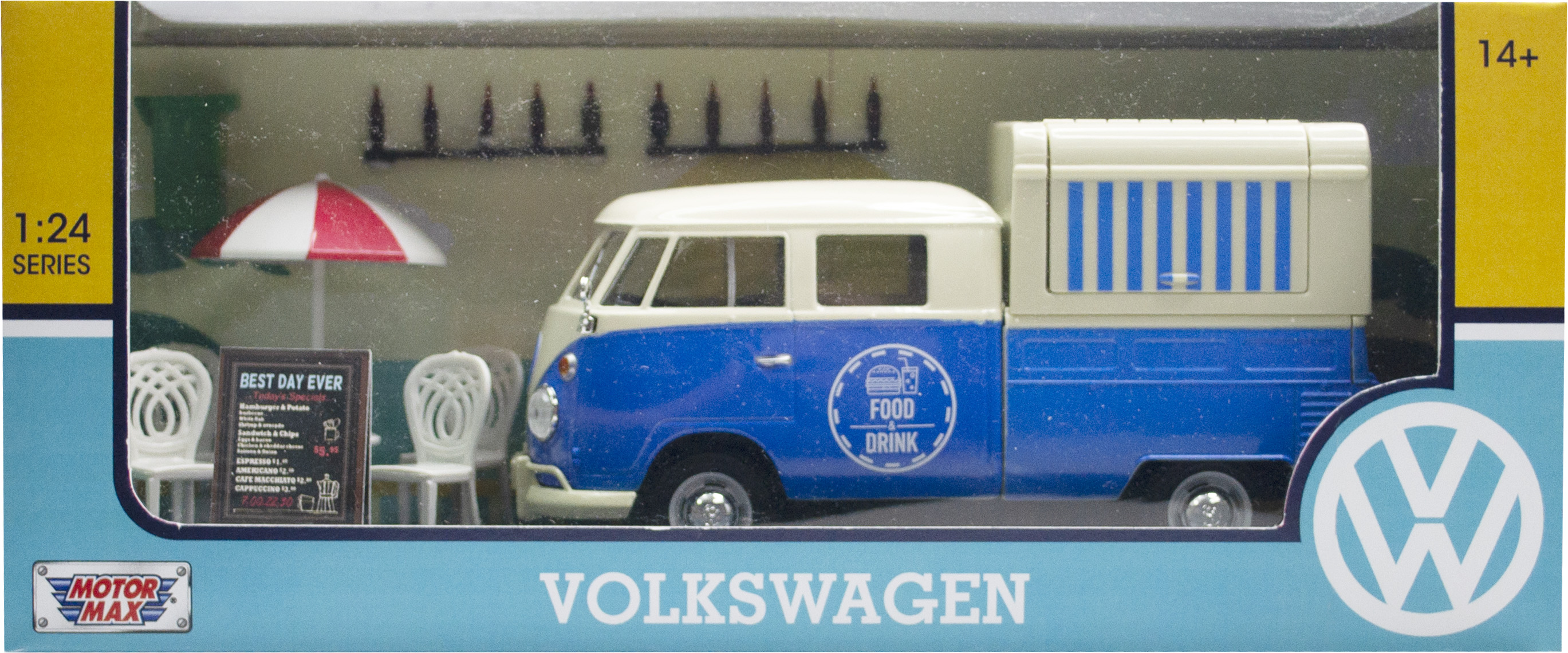 VW Type 2 - (T1) - hellblau / weiss - Kunststoff - Metall - Fertigmodell - Nr. MOM79721
