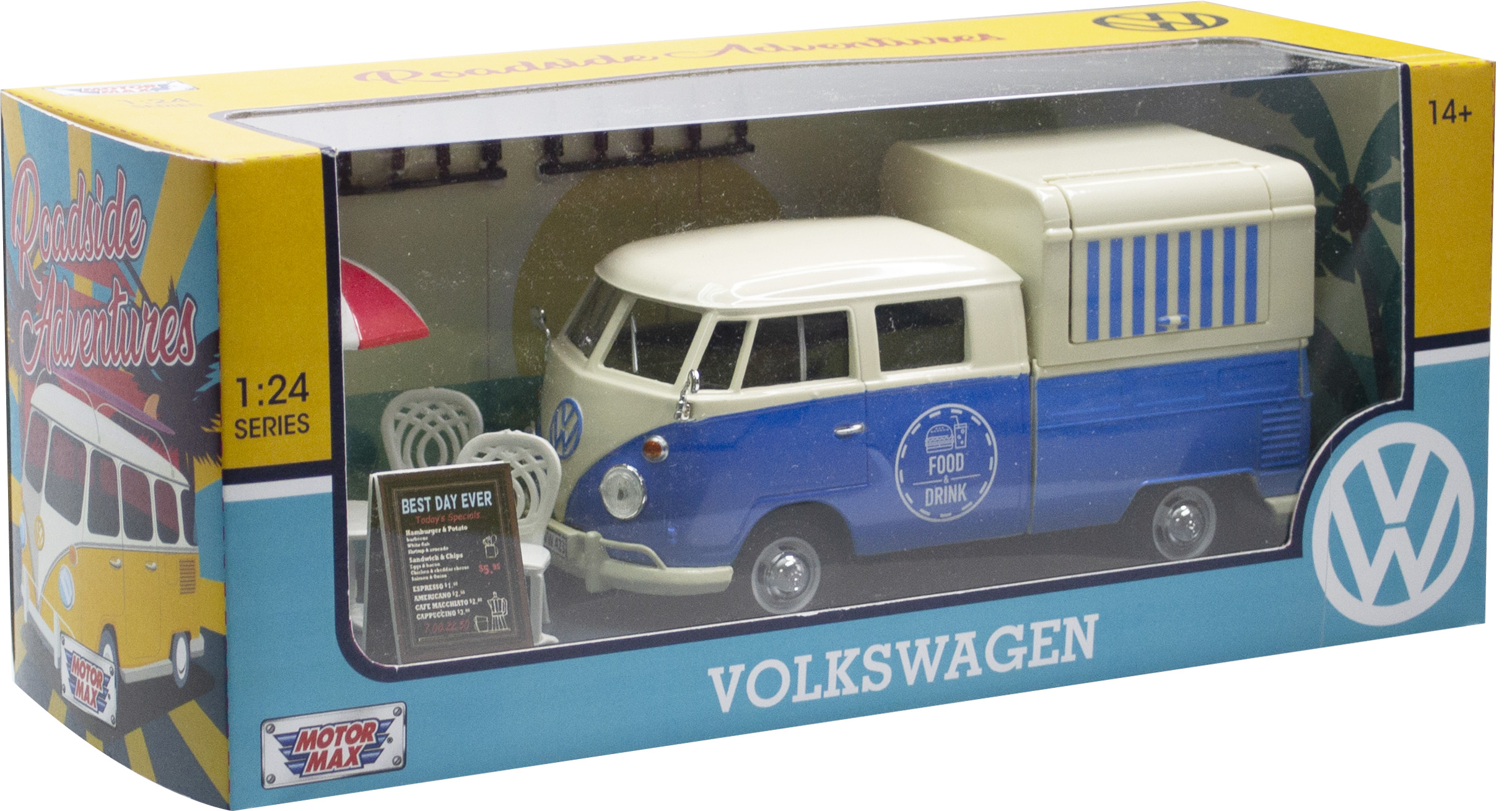 VW Type 2 - (T1) - hellblau / weiss - Kunststoff - Metall - Fertigmodell - Nr.  MOM79721