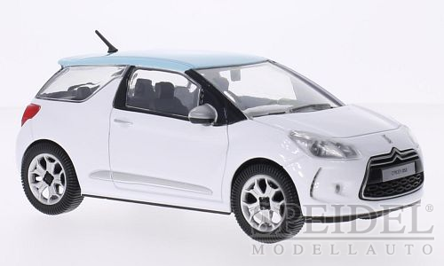 BBurago, Modellauto Citroen DS3, weiss/hellblau, weiss, Dach hellblau 