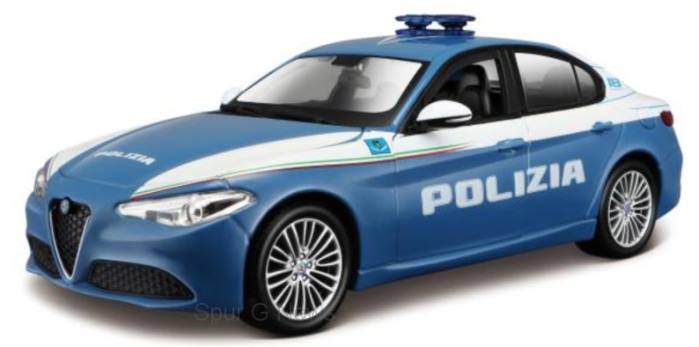 BBU18-21085-Blue White , Alfa Romeo Guulia, blau/wei, Polizeifahrzeug, PoliziaBBurago, Alfa Romeo, Spur G News, Spur G Magazin, Modellautos, 1:24, BBU18-21086RED, Fertigmodell, Metall, Kunststoff, Alfa Romeo Stelvio, roter Alfa 