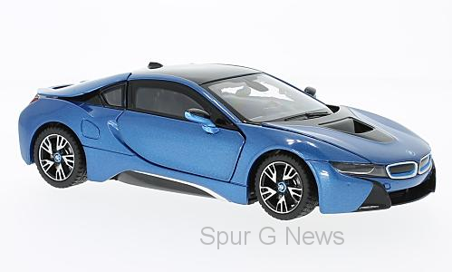 BMW i 8 in matt-schwarz von RASTAR- Fertigmodell in 1:24 - Metall-Kunststoff - RAT56500BLUE