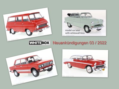 Tolle Neuankndigungen von WhiteBox Autos, Opel Olympia Rekord, hellgrn, Baujahr 1954, Weisswandreifen, Opel Cabrio, Olympia Rekord Cabrio, Lada 1600, rot, Baujahr 1976, WhiteBox, 1:24, WB124123, Skoda Komibi, Skoda 1203, Baujahr 1968, rot, White Box, WB124122, Chevrolet Bell Air, 4-door, Sedan, rot/weiss, 1956, White Box, WB124121