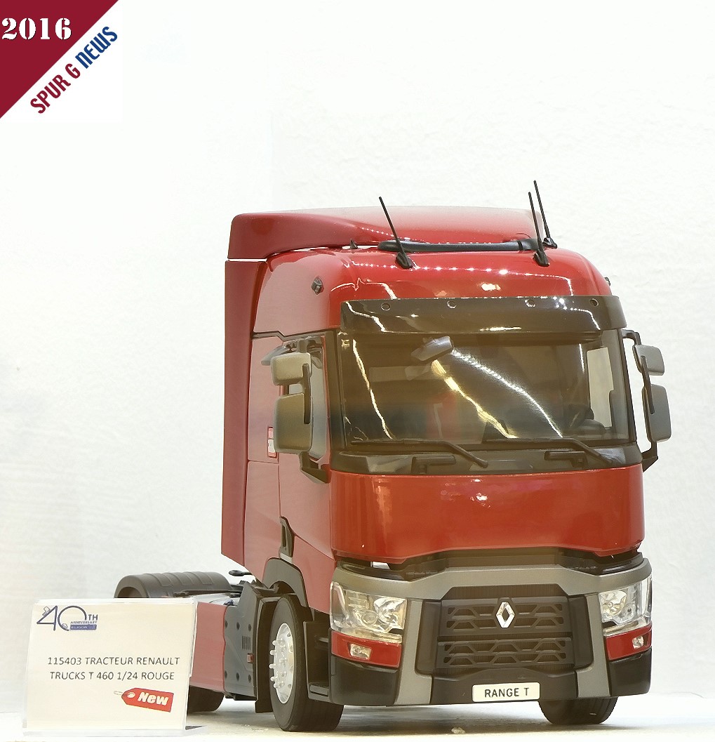 Renault Truck T 460 - rot. Sehr detailliertes Modell im Mastab 1:24. Komplett aus Metall gefertigt: Fahrerhaus, Fahrgestell und Antriebsstrang. Genaue Nachbildung der Innenraumausstattung: Armaturentafel, Staufcher, Sitze, Schlafliege etc. Zahlreiche Details sind durch die Fenster erkennbar. Fahrgestell mit Voderradfederung und zahlreichen Zubehrteilen. Dieses auergewhnliche Modell wiegt mehr als 1 Kilogramm!