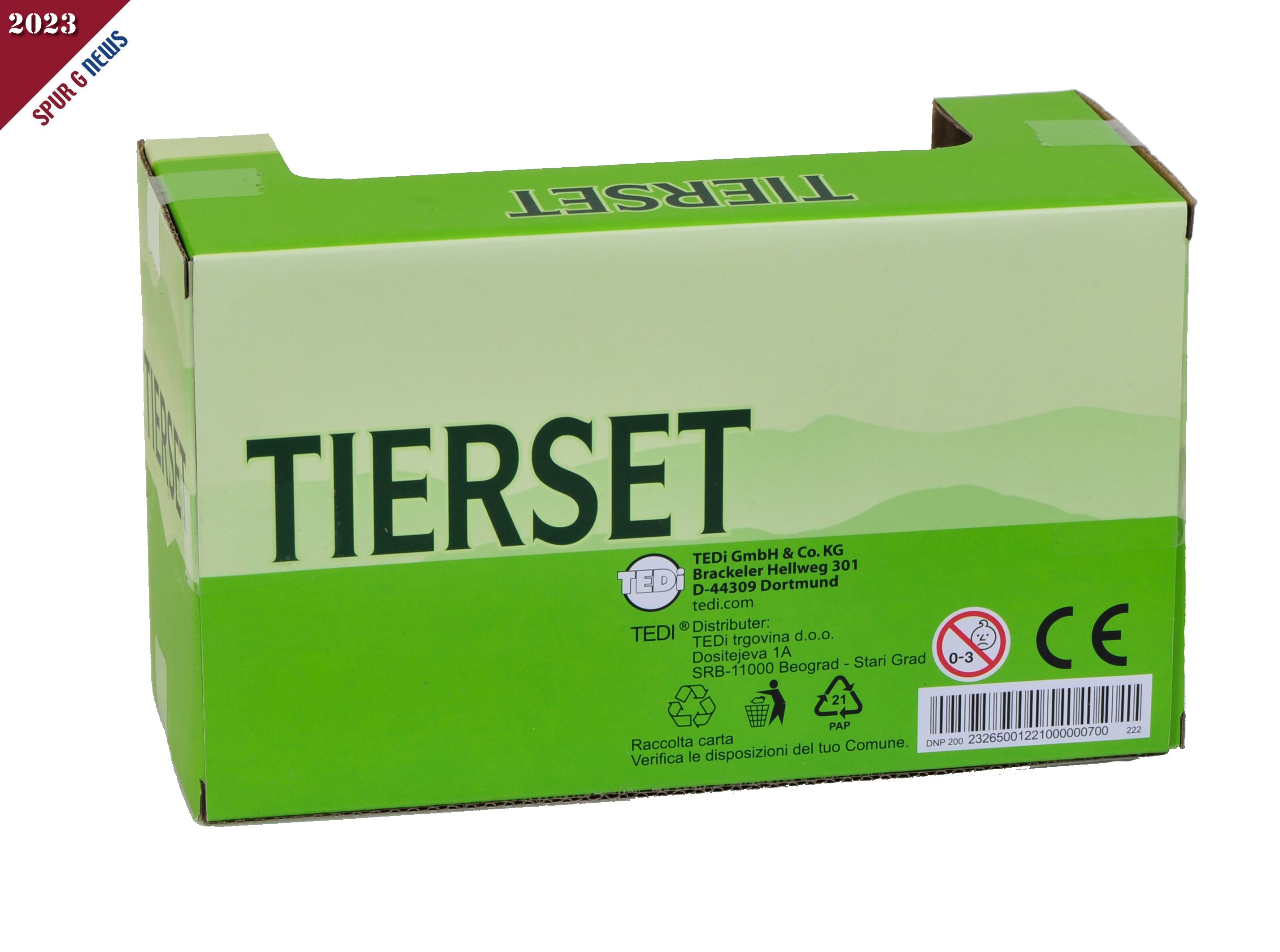 Auf der Rückseite des Tiersets von TEDi ist auch der Händler "TEDi trgovina d.o.o. aus Beograd" genannt. Leider ist unter dem DNP Code 200 keine Zuordnung erkennbar. Auf im www, speziell bei TEDi, konnte in der Suchmaschine nichts gefunden werden. Somit bleibt nur ein "Einkauf" im Geschäft.