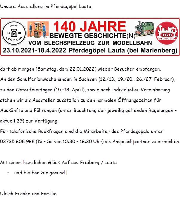 140 Jahre bewegte Geschichte(n) vom Blechspielzeug zur Modellbahn ist wieder geffnet! 