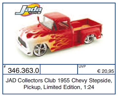 1955 Chevy Stepside Pickup in rot mit gelben Flammen