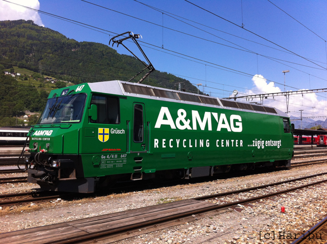 Ge 4/4 III 647 der A&M AG - Recycling Center - Bild von www.haribu.ch