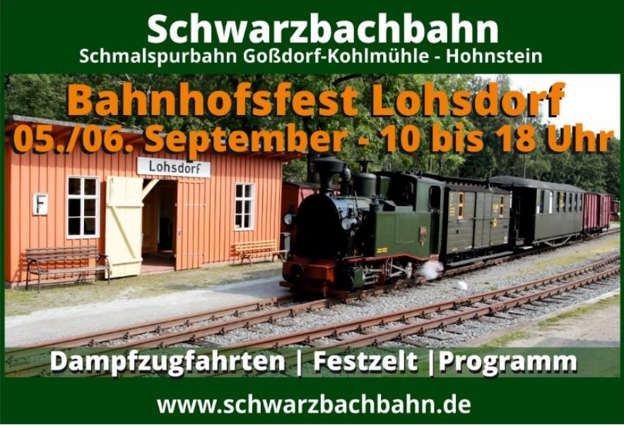 Einladung zum Bahnhofsfest in Lohsdorf, schsische Schweiz! Veranstaltung am 05. und 06. September 2020