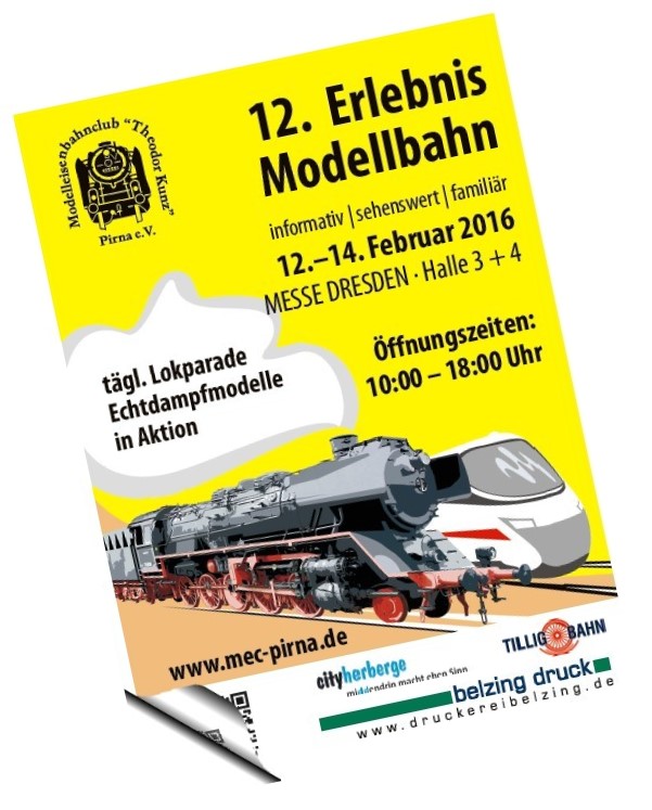 Von Freitag, den 12. Februar 2016 bis Sonntag, den 14. Februar 2016 fand in der Messe Dresden, Halle 3 + 4, das 12. Erlebnis Modellbahn statt. 