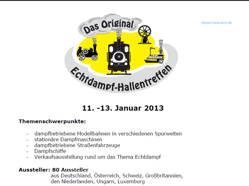 Daten und Fakten zum 17. Echtdampf-Hallentreffen vom 11.-13. Januar 2013