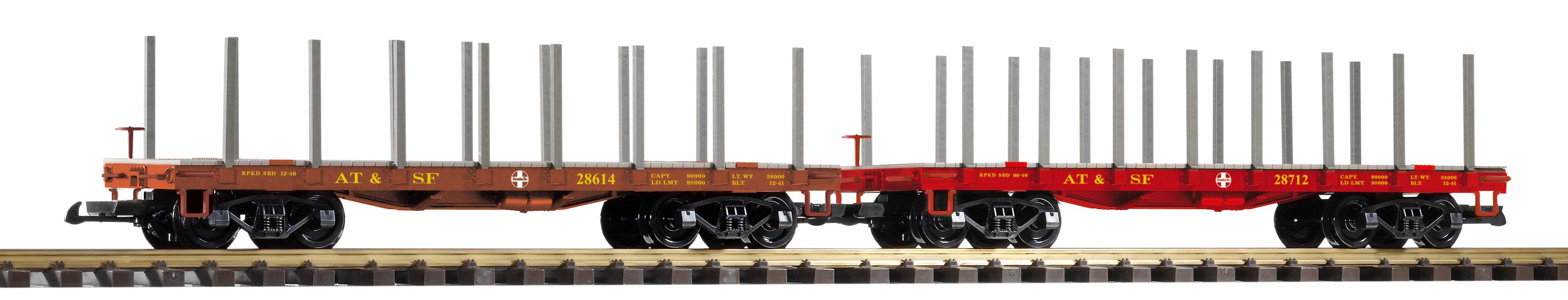 PIKO Art. Nr. 38773 - 2er Set Rungenwagen Santa Fe - ATSF 28614 - Farbe Maron und ATSF 28712 in rot