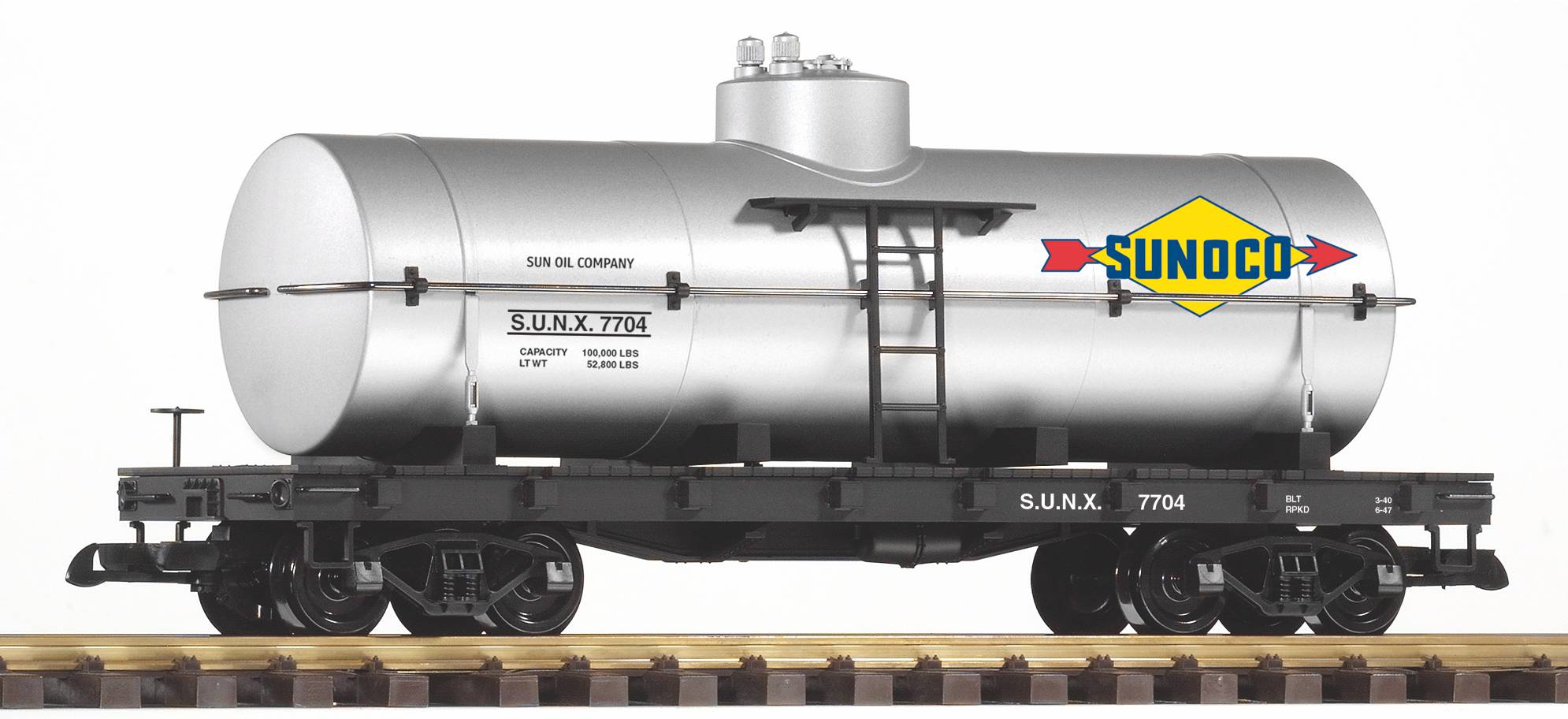 PIKO Art. Nr. 38775 - Druckvariante des Tankwagens SUNOCO, S.U.N.X. 7704. Silber mit Aufdruck  