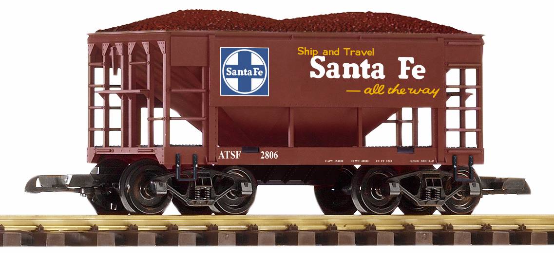 PIKO Art. Nr. 38913 -Druckvariante des Schttgutwagens (Ore Car) im Design der US Bahngesellschaft Santa Fe, ATSF 2806, mit Erzladung. 