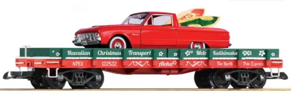 PIKO of America - Weihnachtswagen Hawai - 2022 - beladen mit klassischem Ford Ranchero und Mini Surfbrettern. 