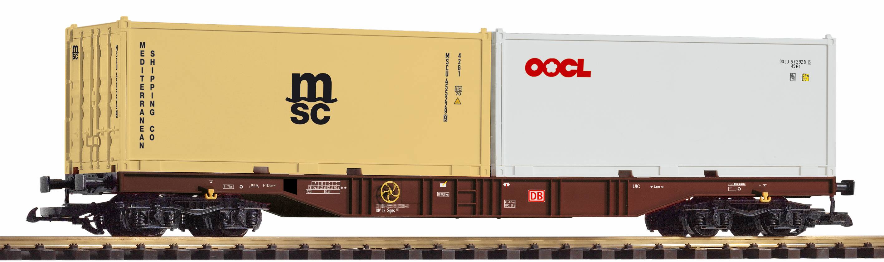 G Containertragwagen der DB AG in Epoche VI mit zwei '20 Containern von msc und OOCL, Art.Nr. 37754