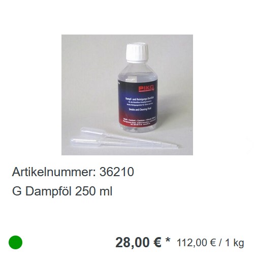 Zubehr zum Weihnachtszug: 36210 - G Dampfl 250 ml 
