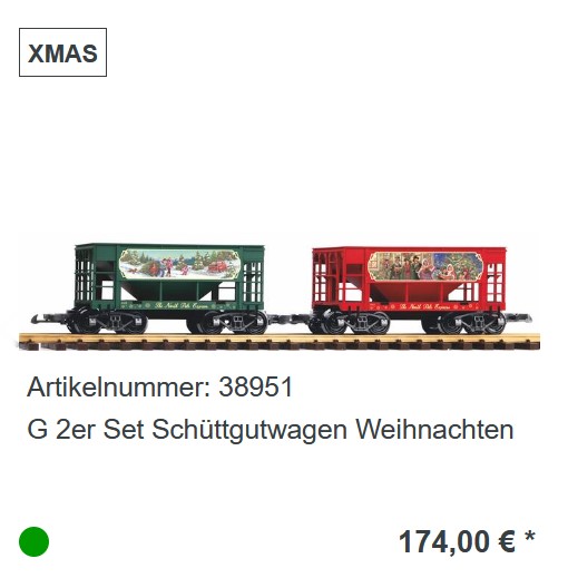 Passendes Zubehr zum Weihnachtszug: G 2er Set Schttgutwagen Weinachten 